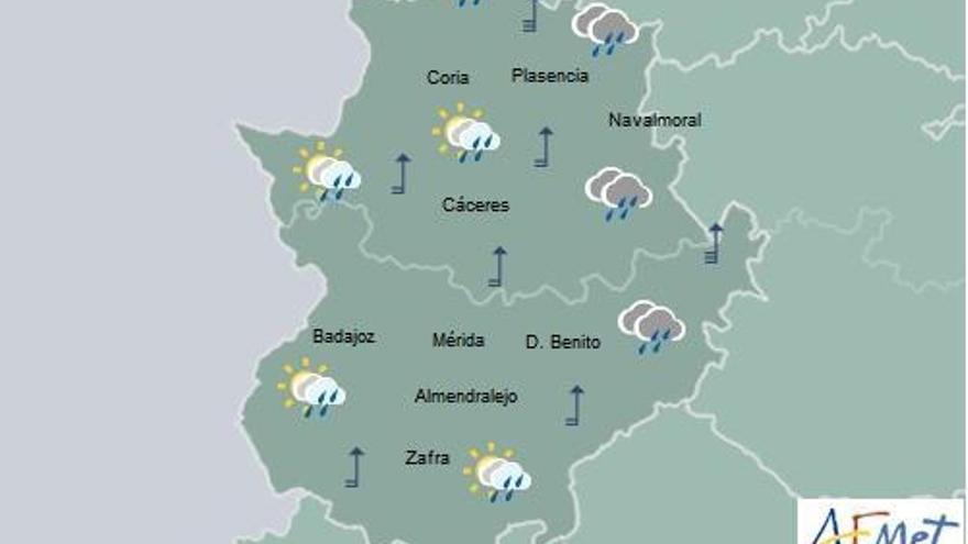 Chubascos y descenso notable de temperaturas mañana viernes en Extremadura