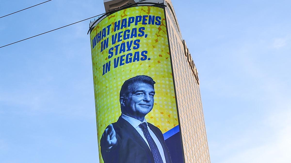 Laporta reta al Madrid con un anuncio gigante en Las Vegas.