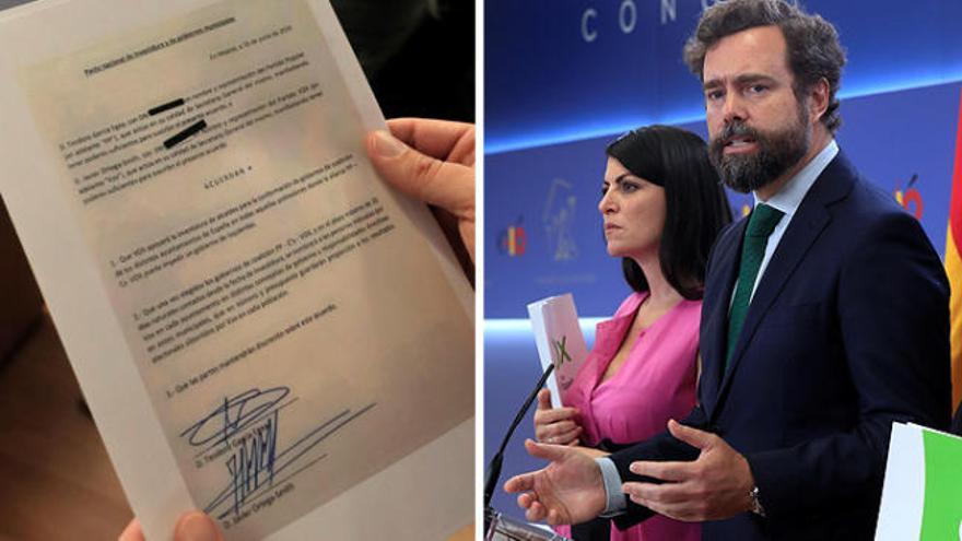 Vox exhibe el acuerdo firmado con el PP