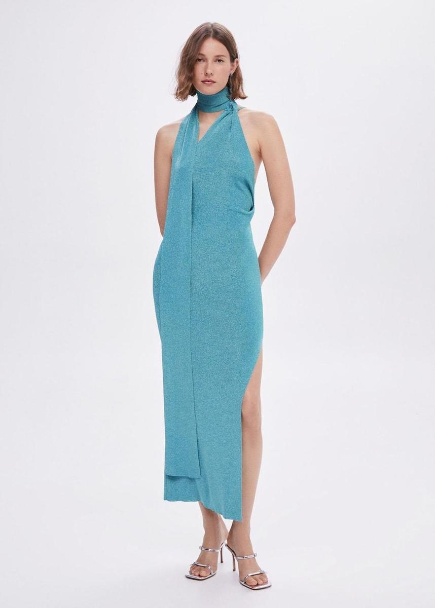 Vestido asimétrico lúrex de Mango
