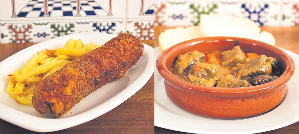 Un flamenquín y una tapa de estofado de ternera