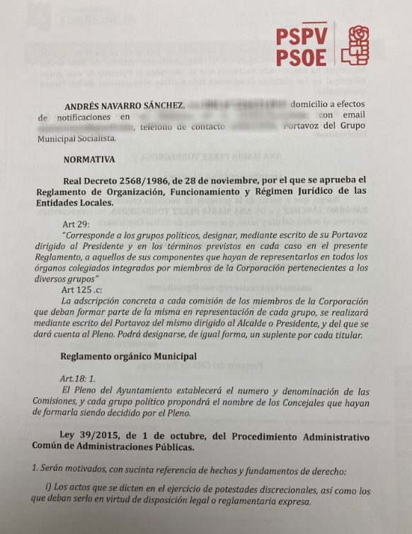 Acuerdo del Grupo Municipal Socialista de Torrevieja