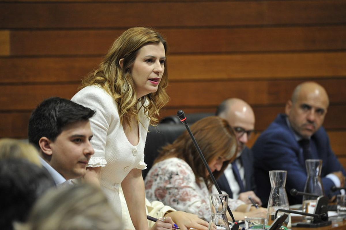 La diputada del PSOE, Rosa Olivares, en la Asamblea de Extremadura.