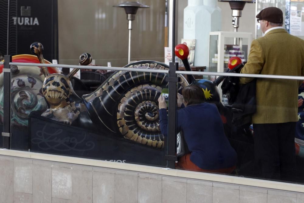 Exposición de caracoles gigantes en el mercado de Colón