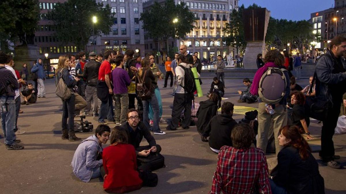 Acampada en la plaza de Catalunya de Barcelona.