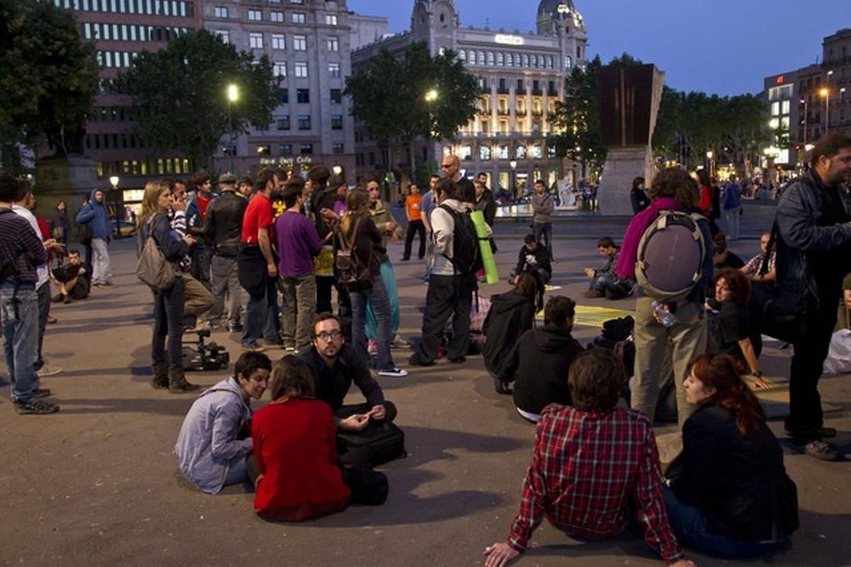 Acampada en la plaza de Catalunya de Barcelona.