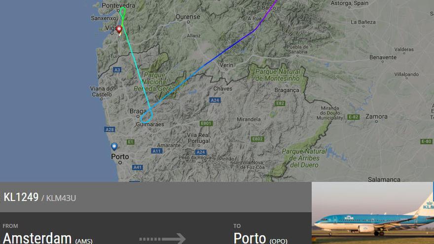 Ruta realizada por el avión tras aproximarse a Oporto. // FR