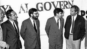 Martín Toval, Majó, Serra, Lluch, Obiols y Reventós, en un acto electoral en los 80.