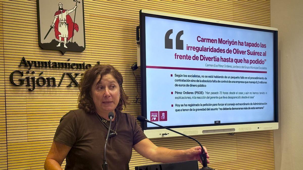 Carmen Eva Pérez Ordieres, este lunes, en la sala de prensa del Ayuntamiento de Gijón