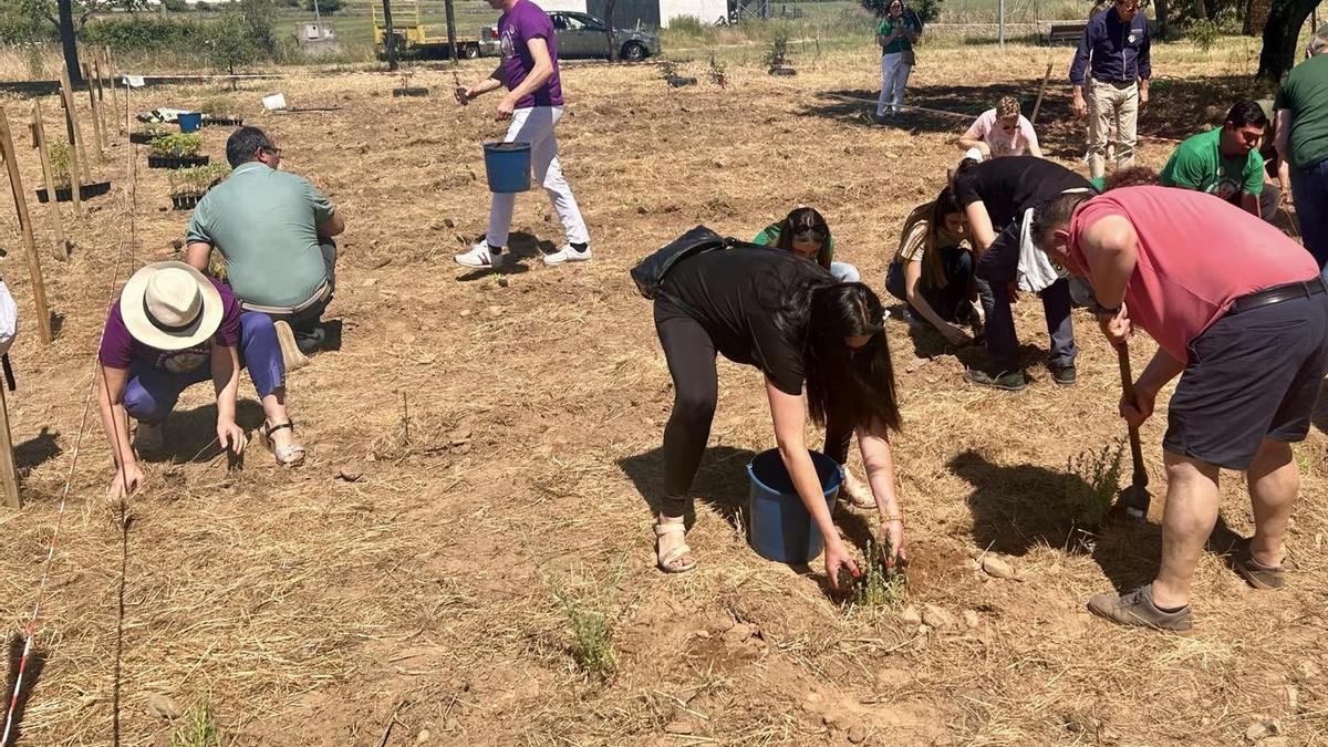 Varias personas en un acto sobre medioambiente de la Primavera en la Dehesa en Alagón del Río este año.