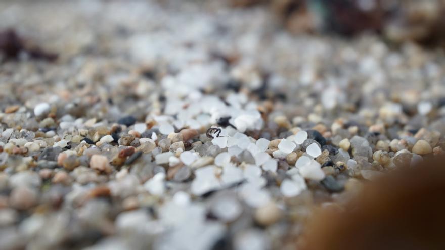 Pellets de plástico en la playa de Sabón.