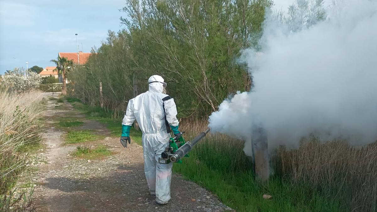 Un operario en pleno tratamiento.