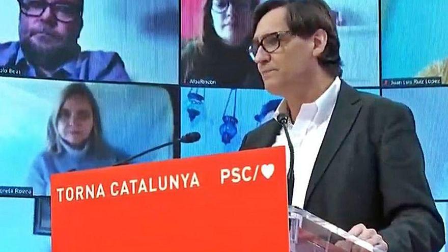 Salvador Illa durant l&#039;acte de precampanya del PSC