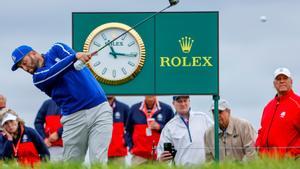 Jon Rahm se ejercita en una de las salidas de la Ryder en la vuelta de entrenamiento