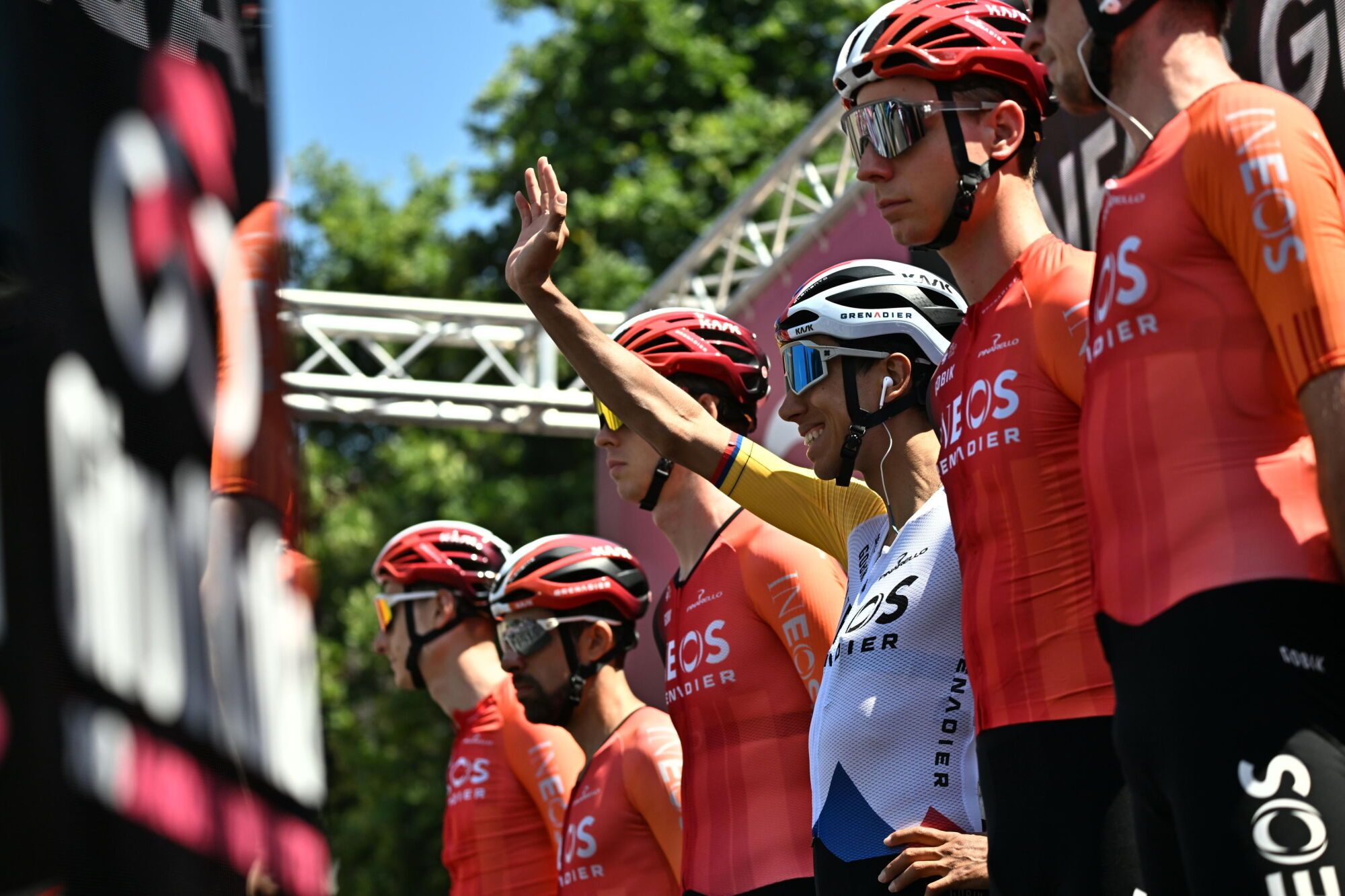 BIELLA (Italy), 30/05/2025.- Colombian rider Egan Bernal of INEOS Grenadiers team on the signing-in podium prior to the 19th stage of the Giro d'Italia cycling race over 166 km from Biella to Champoluc, Italy, 30 May 2025. (Ciclismo, Italia) EFE/EPA/LUCA ZENNARO