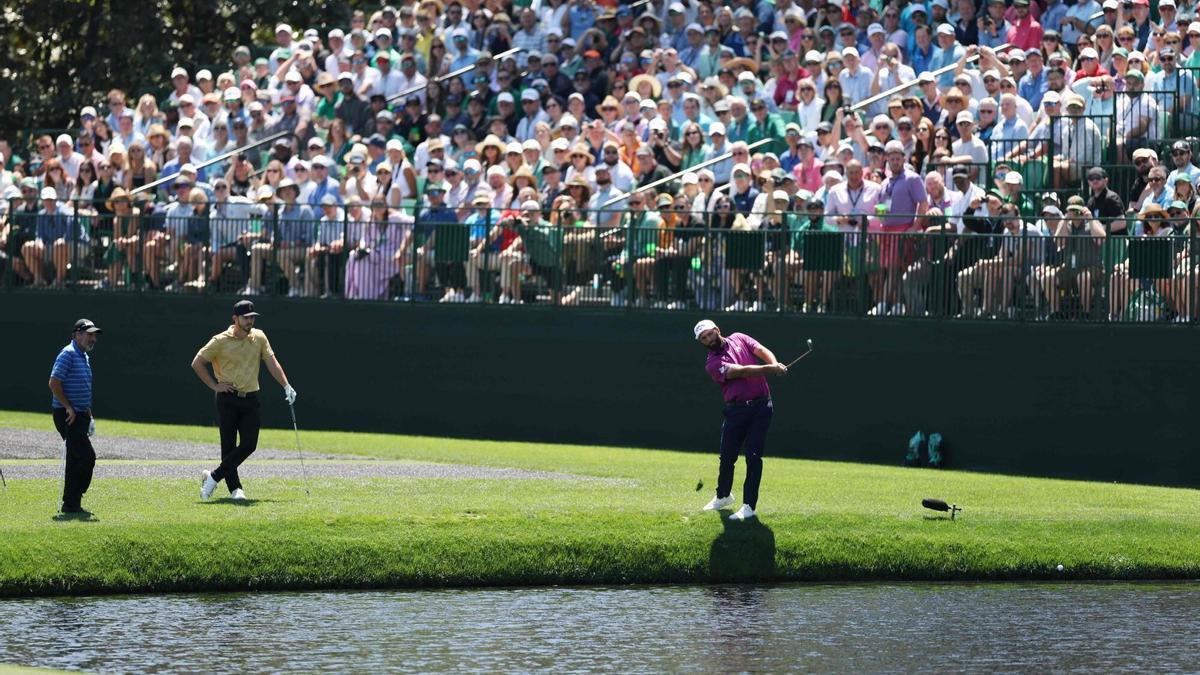 AUGUSTA, GEORGIA - APRIL 08: Jon Rahm of Spain plays a shot on the 16th hole during a practice round prior to the 2025 Masters Tournament at Augusta National Golf Club on April 08, 2025 in Augusta, Georgia. Richard Heathcote/Getty Images/AFP (Photo by Richard HEATHCOTE / GETTY IMAGES NORTH AMERICA / Getty Images via AFP)