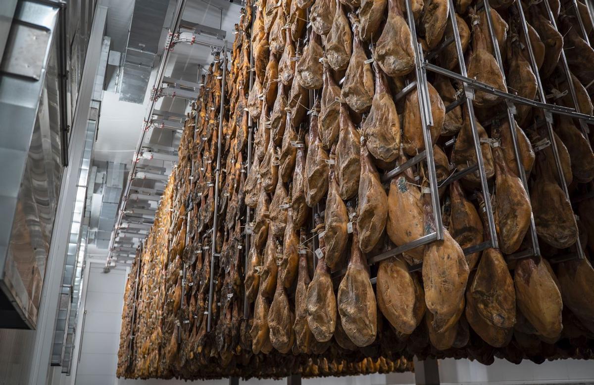 Varias patas de jamón de Vall Companys en sus almacenes