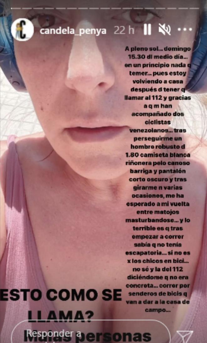 Historia de Instagram de Candela Peña donde explica que ha sufrido acoso sexual