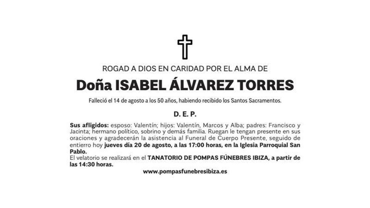 Esquela Isabel Álvarez Torres