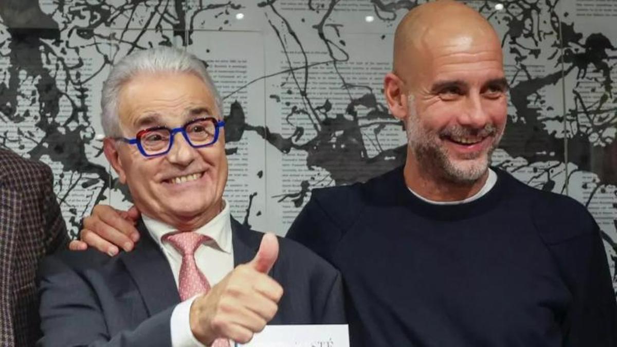El doctor Cugat amb Pep Guardiola durant la presentació del llibre sobre el doctor