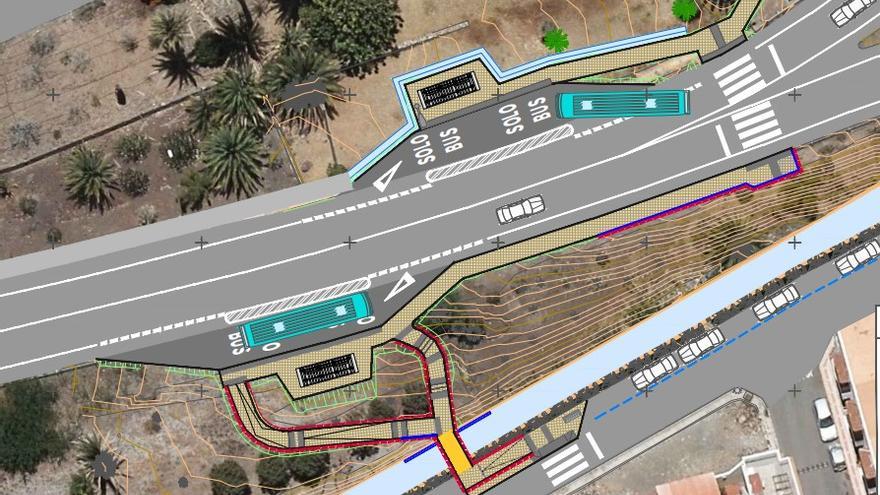 Dos apartaderos de guaguas mejoran la seguridad peatonal en la entrada a Agaete