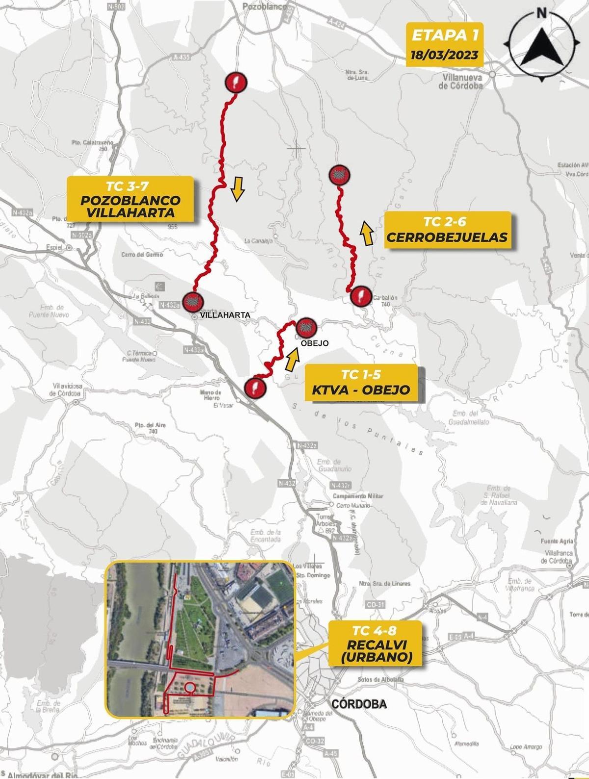 Hoja de ruta de la Etapa 1 del Rallye Sierra Morena 2023.