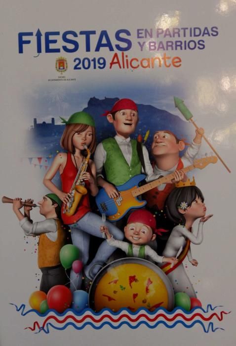 Carteles anunciadores de las siete fiestas de Alicante en 2018-19
