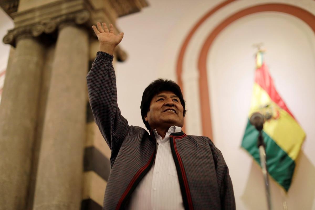 Bolivia’s President and presidential candidate Evo Morales of the Movement Toward Socialism (MAS) reacts after the results for the first round of the country’s presidential election were announced, in La Paz, Bolivia October 20, 2019. REUTERS/Ueslei Marcelino