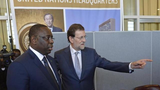 El presidente Rajoy, con el jefe de Estado de Senegal, Macky Sall, en la sede de la ONU en Nueva York este martes.