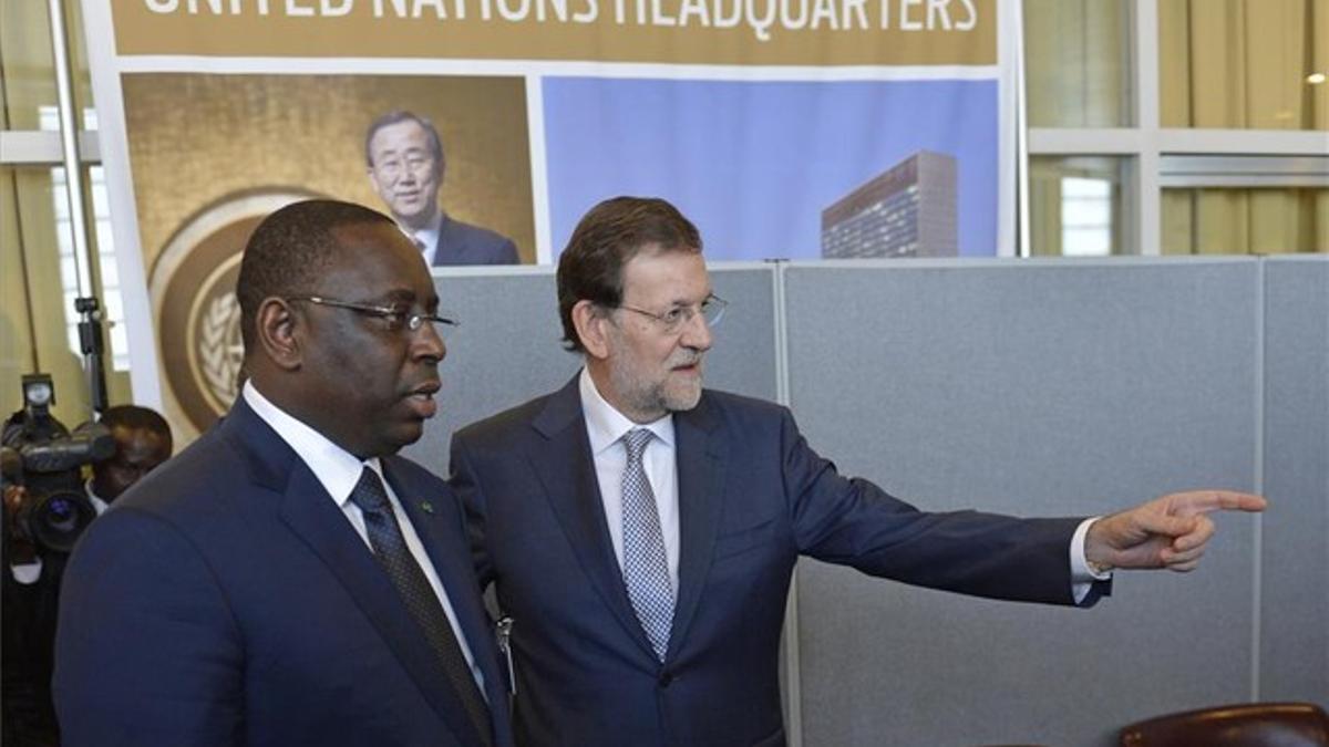 El presidente Rajoy, con el jefe de Estado de Senegal, Macky Sall, en la sede de  la ONU en Nueva York este martes.