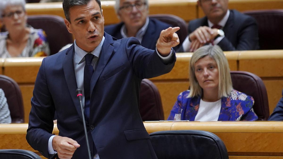 Pedro Sánchez, durante un pleno del Senado