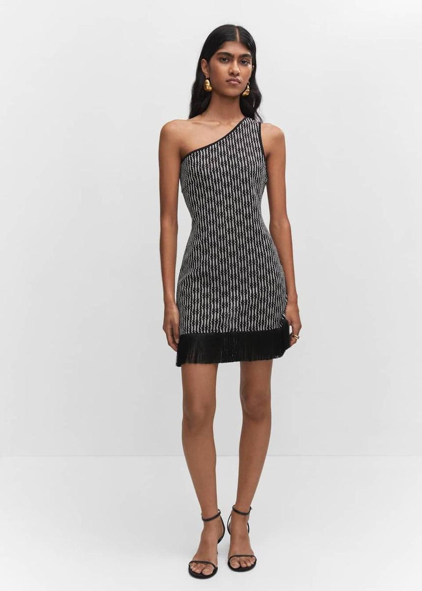 Vestido con flecos asimétrico y bicolor de Mango