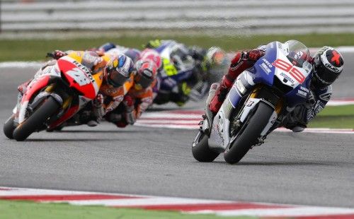 Yamaha MotoGP rider Lorenzo of Spain the group on his way to win the San Marino Grand Prix in Misano circuit in central Italy