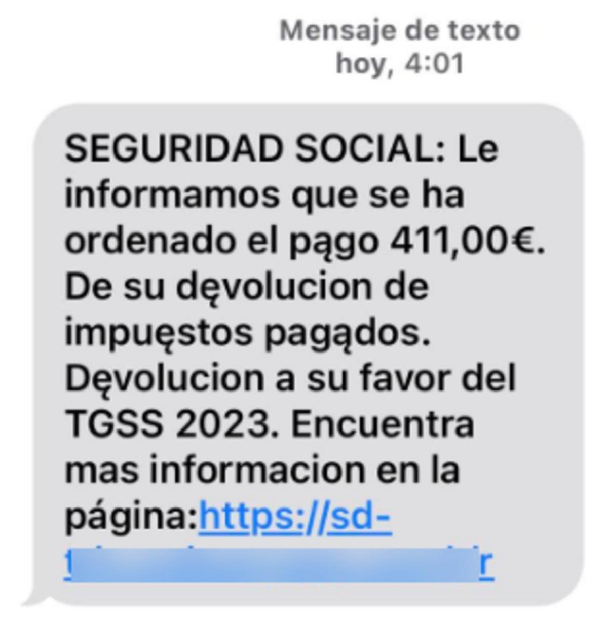 Uno de los falsos SMS que suplanta a la Agencia Tributaria.