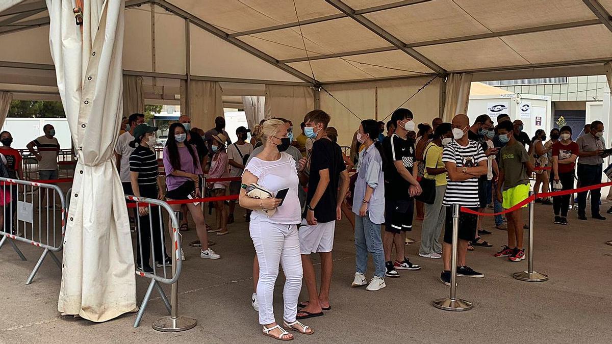 Residentes, desplazados por trabajo o personas en situación irregular pueden acudir a recibir la inyección, en la imagen, en Son Dureta. | CAIB