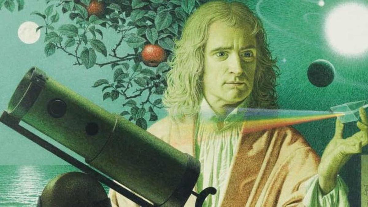 Isaac Newton en la pintura &quot;Falt i det fri&quot; de Av Jean-Leon Huens, 1884.