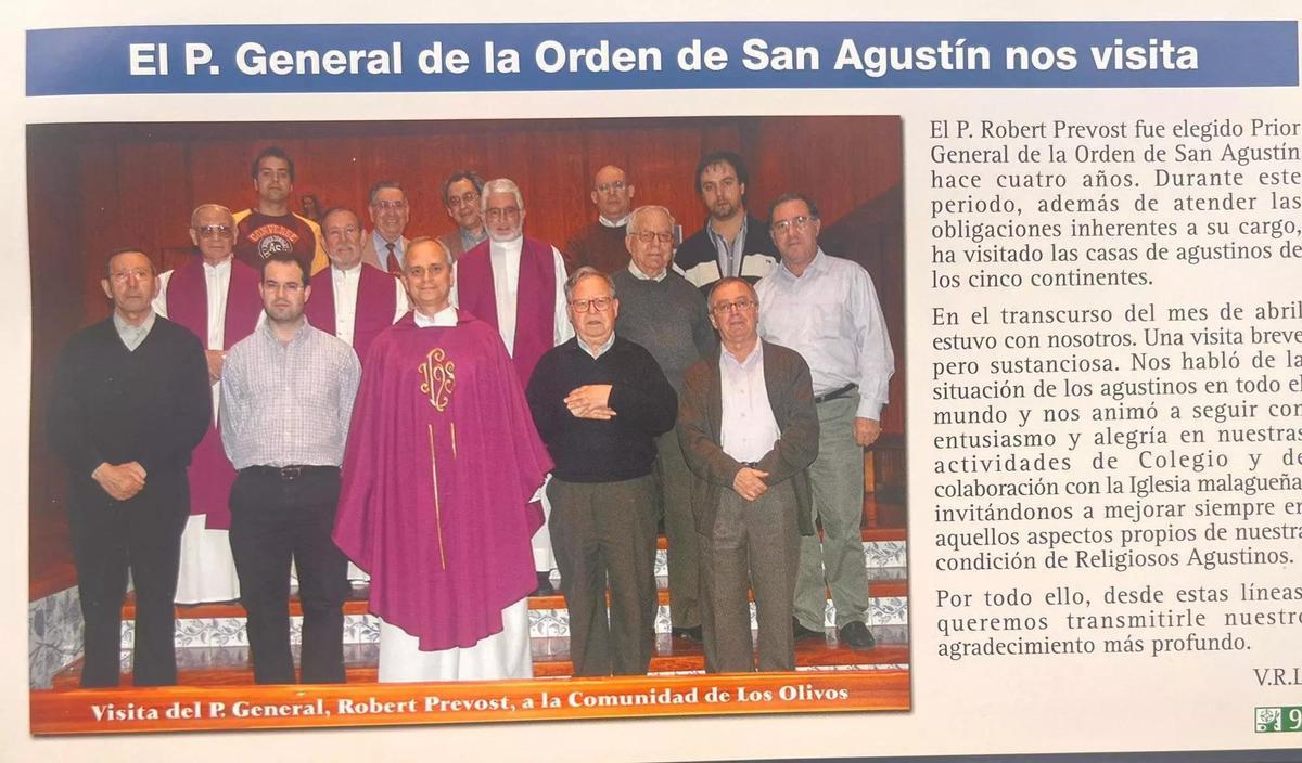 Recorte de la revista de Los Olivos, en el que se agradece la visita a Robert Francis Prevost, que hoy ha sido designado nuevo Papa
