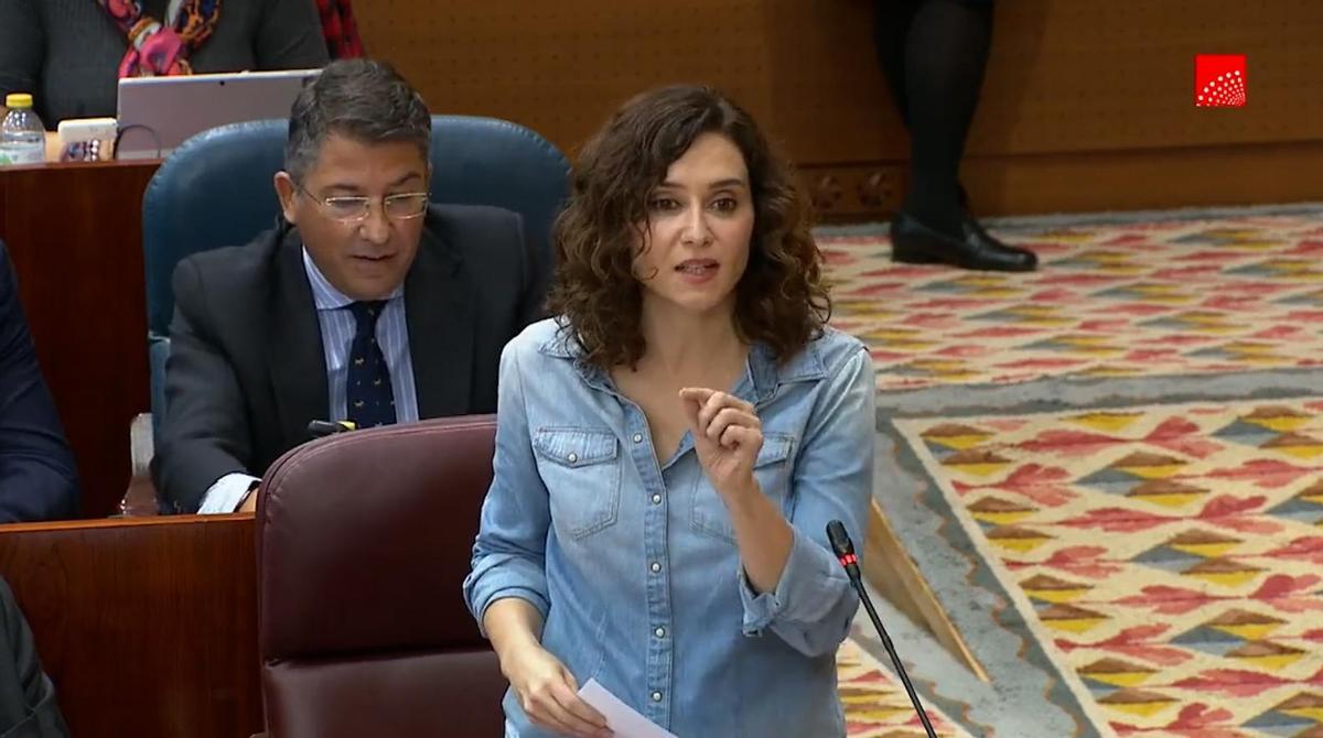 Isabel Díaz Ayuso, durante su discurso en la Asamblea de Madrid