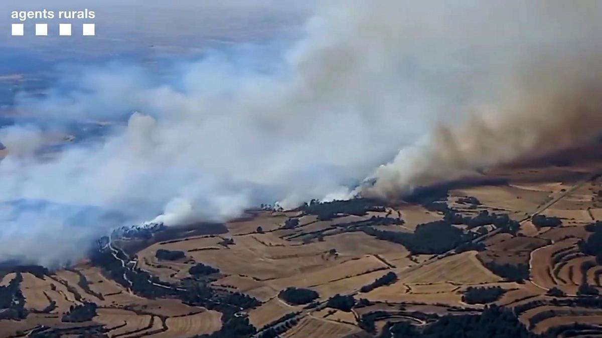 El incendio en Ciutadilla (Urgell) afecta a una superficie aproximada de 70 hectáreas de terreno agrícola