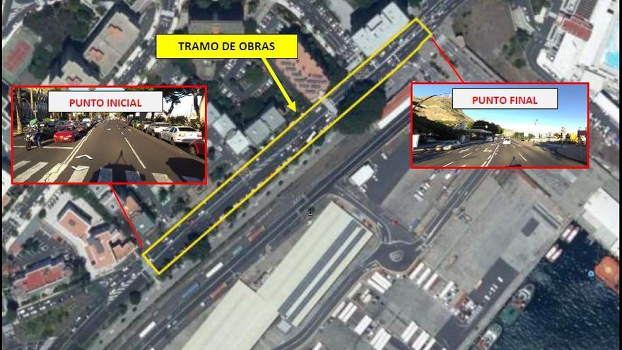 Desvíos de tráfico y eliminación de aparcamientos en la avenida de Anaga por obras