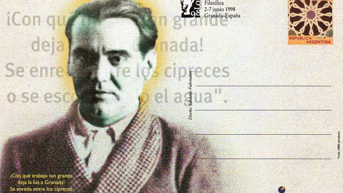 Girona es bolcà amb garcía lorca en el decurs de les primeres Fires de Girona que se celebraven des que havia esclatat la Guerra Civil. 1 L’administració postal argentina va emetre aquest enterpostal d’homenatge a Lorca, que es va poder veure en l’exposició filatèlica que va tenir lloc a Granada el 1998.  |