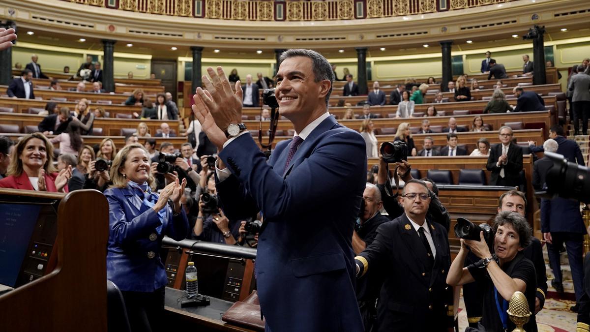 Pedro Sánchez, a su llegada al Congreso