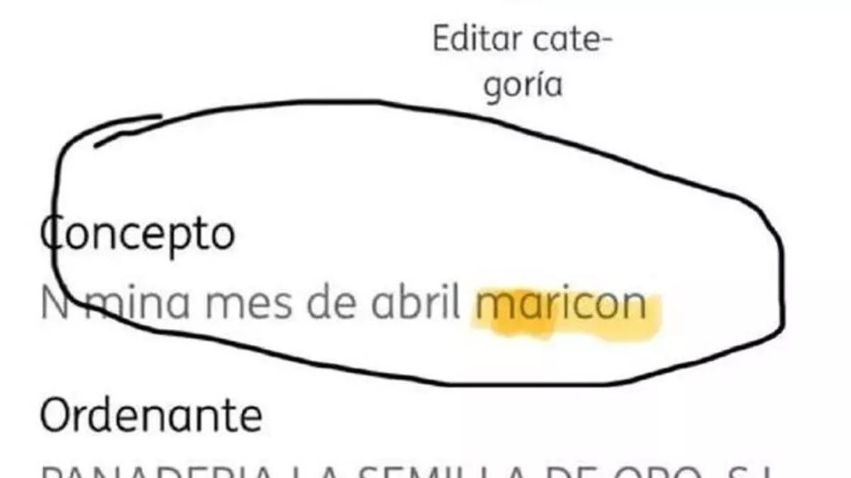 Pantallazo de la nómina recibida por el empleado, con el concepto 'Nomina mes de abril maricon'. / L. O.