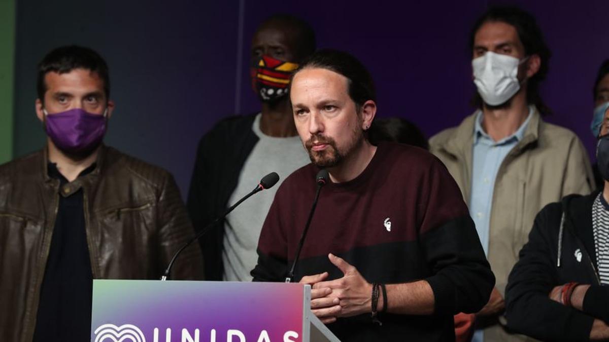 Pablo Iglesias, en el anuncio de su adiós a la política, tras las elecciones madrileñas.