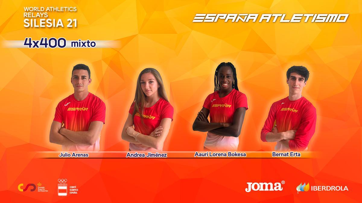 Los cuatro integrantes de los 4x400 en Silesia