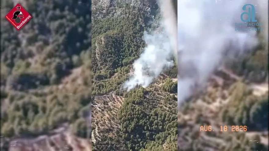 Un incendio forestal junto al embalse de Guadalest moviliza medios aéreos y terrestres