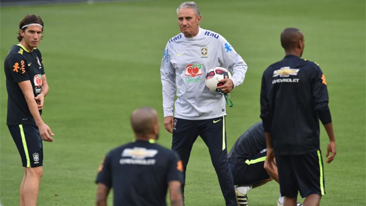 Tite, durante el último entrenamiento de Brasil