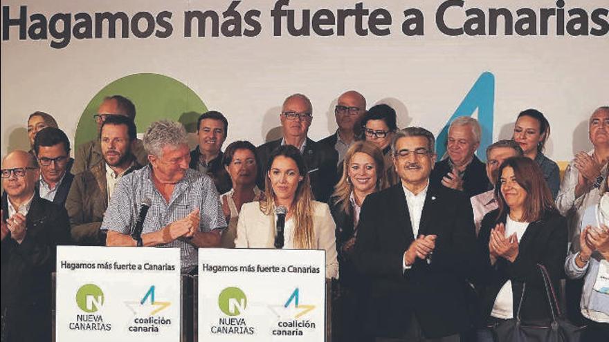Pedro Quevedo (diputado electo) y María Fernández, los cabeza de lista de CC-NC por Las Palmas, tras conocerse los resultados.