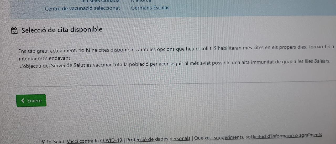 El mensaje con el que se toparon algunos al pedir cita.