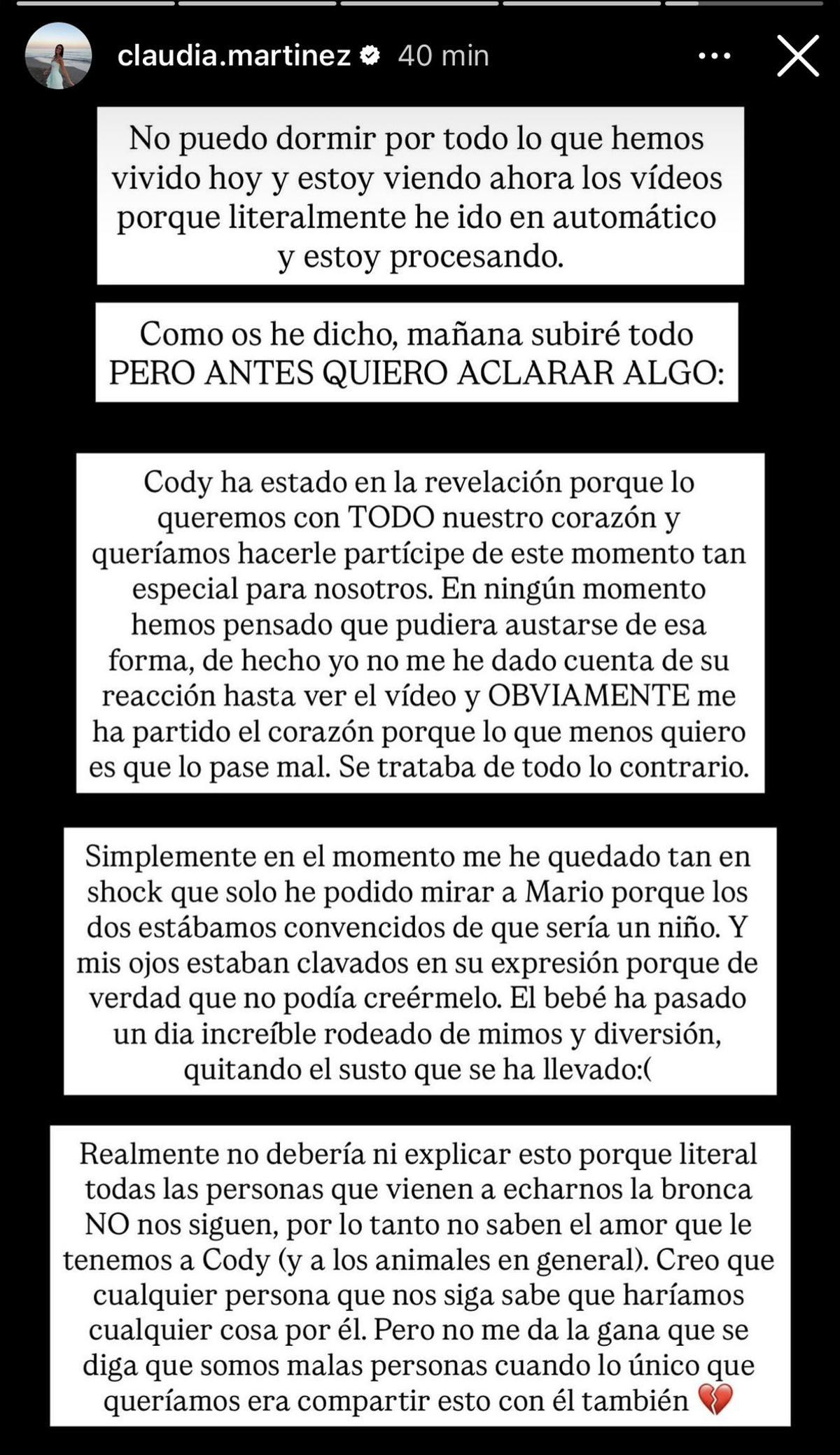 Comunicado de Claudia Martínez tras la polémica con el gender reveal